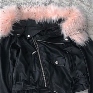 Leather jacket with pink removable fur